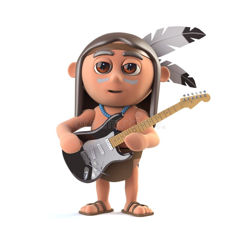 3d render of a Native American Indian character plaing an electric guitar. 3d render of a Native American Indian character plaing an electric guitar