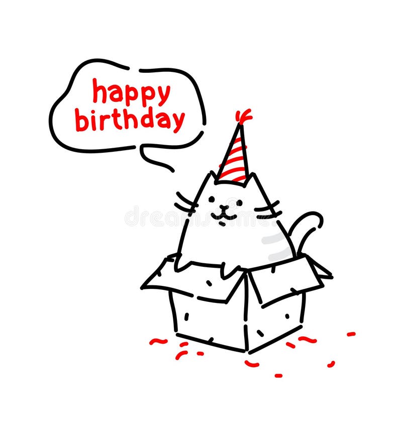 Lustige Katze Der Karikatur Begluckwunscht Zu Seinem Geburtstag Flache Illustration Des Vektors Der Charakter Wird Auf Einem Wei Vektor Abbildung Illustration Von Katze Begluckwunscht