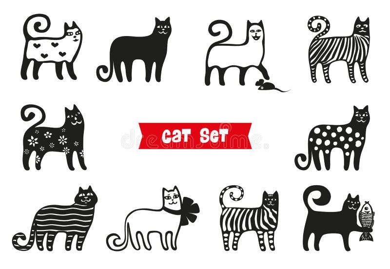 Lustige Katzen eingestellt Schattenbildsammlungen der schwarzen Katzen Überlagert, einfach zu bearbeiten lizenzfreie abbildung Lustige Katzen eingestellt Schattenbildsammlungen der schwarzen Katzen Überlagert, einfach zu bearbeiten lizenzfreie abbildung