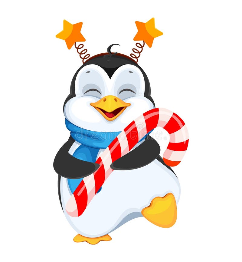 Lustige Pinguinkarikatur Charactercute Pinguinholding Zuckerstange Frohe Weihnachten Und Frohes Neues Jahr Vektor Abbildung Illustration Von Neues Weihnachten