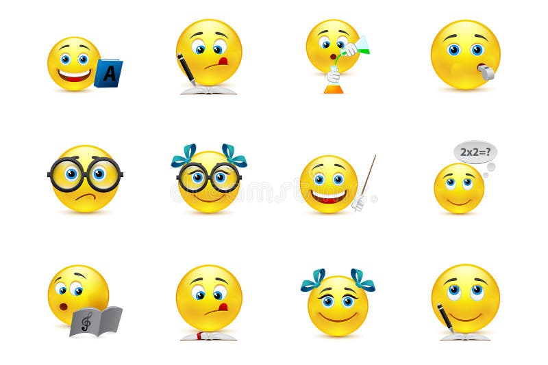Lustige Smileysammlung Auf Dem Thema Unterrichten Und Lernen In S Stock Abbildung Illustration Von Lustige Lernen