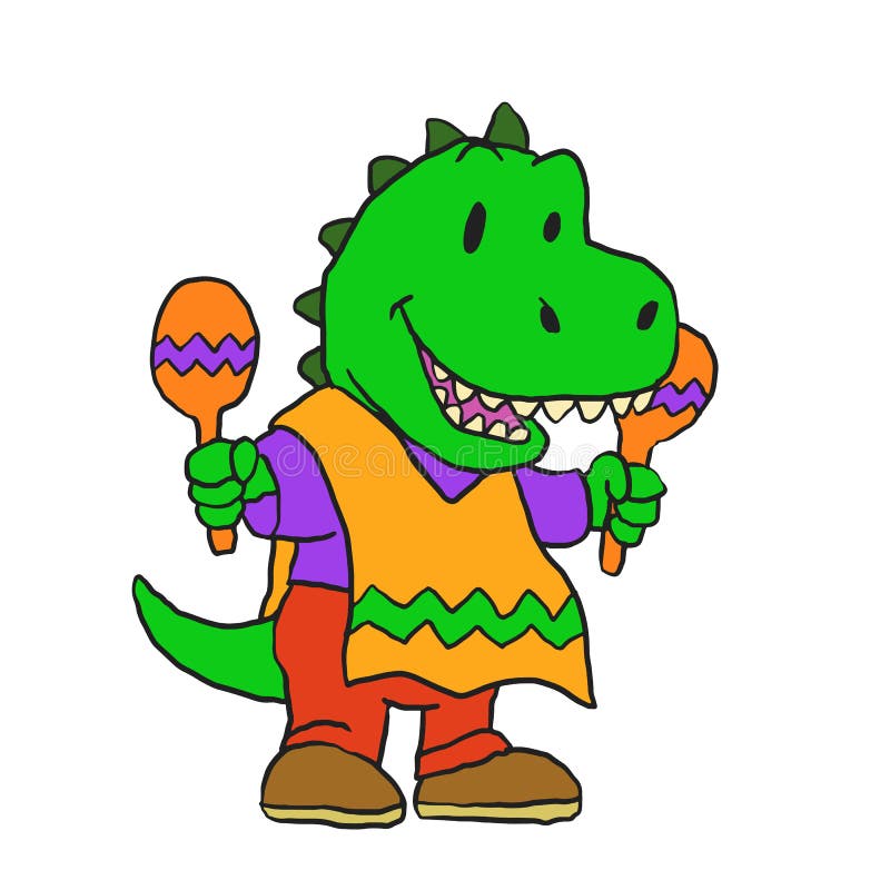 Lustiger Dinosaurier Mit Maracas Vektor Abbildung - Illustration von