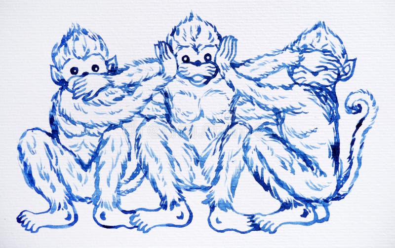 Lustiges Konzept mit 3 Affen, Aquarellmalerei-Illustrationsdesign stock abbildung Lustiges Konzept mit 3 Affen, Aquarellmalerei-Illustrationsdesign stock abbildung