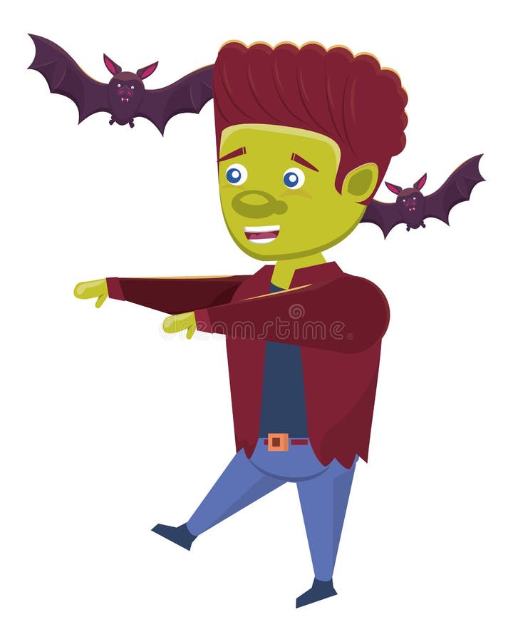 Lustigt kostum av frankenstein med bats halloween-tecken stock illustrationer