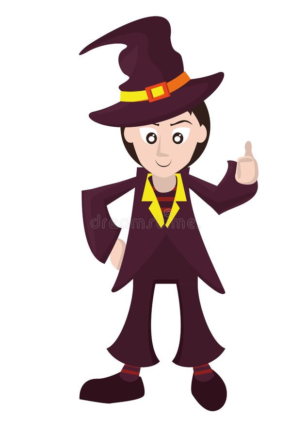 Lustigt kostum av häxmanliga halloween-tecken stock illustrationer