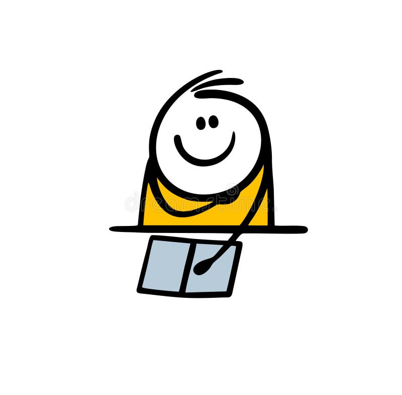 Lustigt liten pojke i skolan under lektionen läste en bok. vektor illustrationer