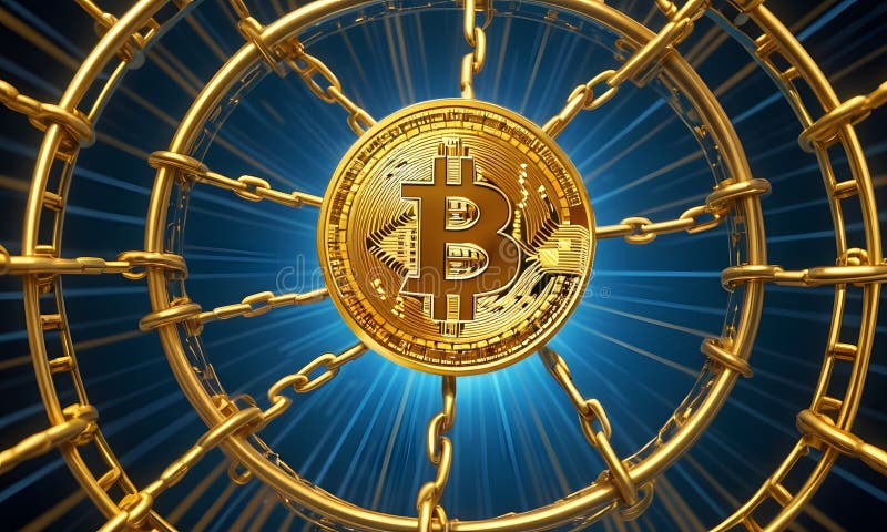 Bitcoin&#x27;s Lustrous Chain-Linked Network AI Generative stock photography