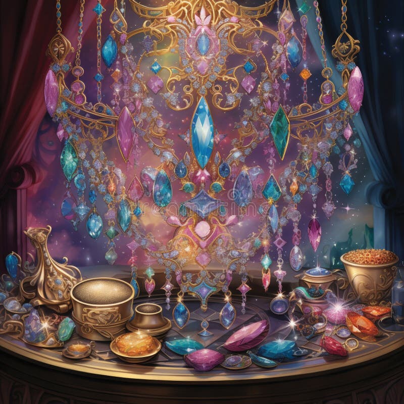Lustrous Illusion: an Enchanting Mirage of Gem-Encrusted Jewels Stock