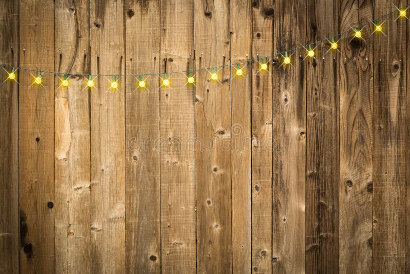 Lustrous Wooden Background with String of Lights.