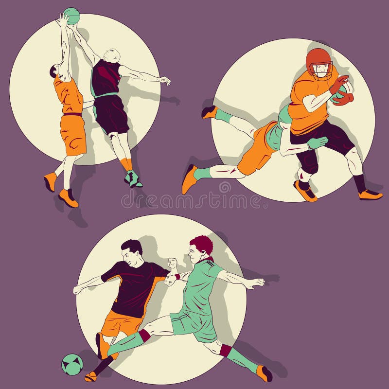 jogador de esportes de futebol americano com o jogo usa uma bola em forma  oval e é marrom na ilustração plana dos desenhos animados desenhados à mão  de campo 10865982 Vetor no