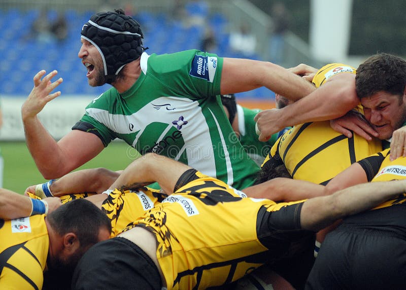 Bola De Rugby Entre Os Pés Dos Jogadores No Jogo Do GP Do Rugby