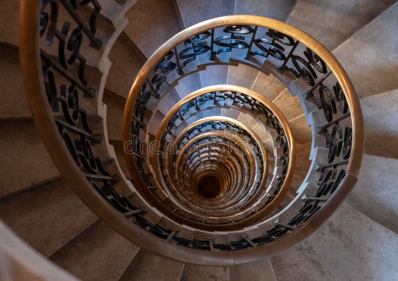 The Lutyenâ€™s stair, spiral stone staircase designed by Edwin Lutyens in the 1920s, located in the Ned Hotel, City of London UK