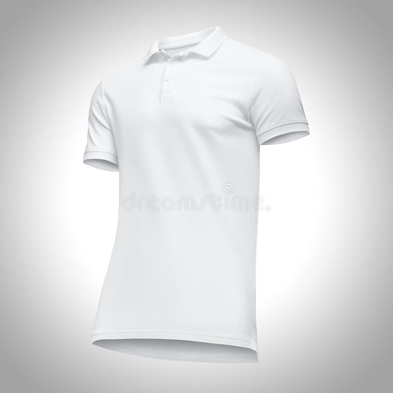 Luva curto do polo branco vazio dos homens do molde, meia volta da vista dianteira de baixo para cima, no fundo cinzento com traj imagem de stock Luva curto do polo branco vazio dos homens do molde, meia volta da vista dianteira de baixo para cima, no fundo cinzento com traj imagem de stock