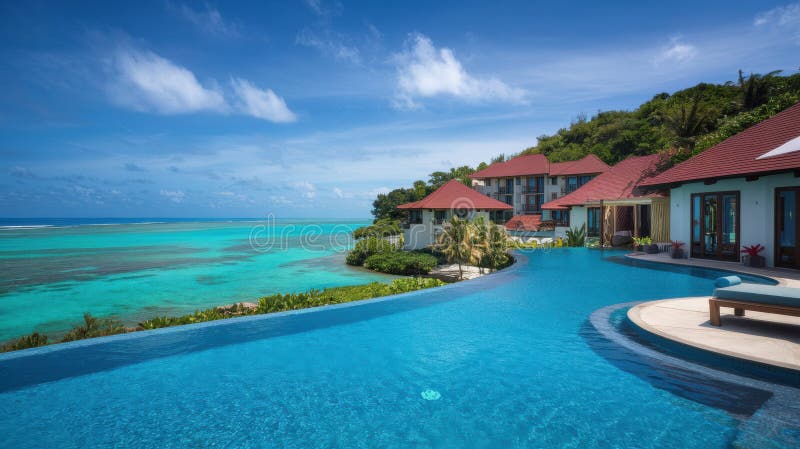 Luxe Resort Infinity Piscine Vue sur l'océan illustration libre de droits