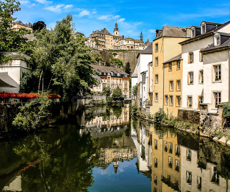 Canal in Luxembourg City stock image. Image of view, street - 22128337