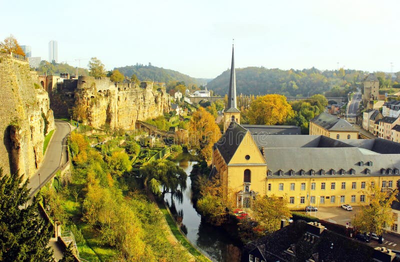 Luxembourg view of Grund and Abbey de Neumunster