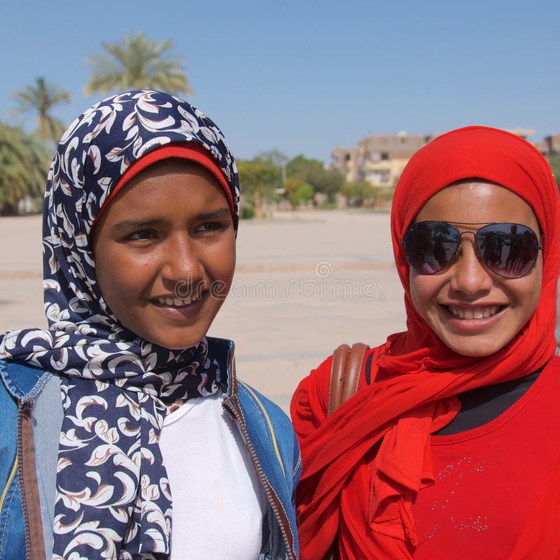 Egyptian Girls Protesting With Flags And Leave Sign Editorial Photo