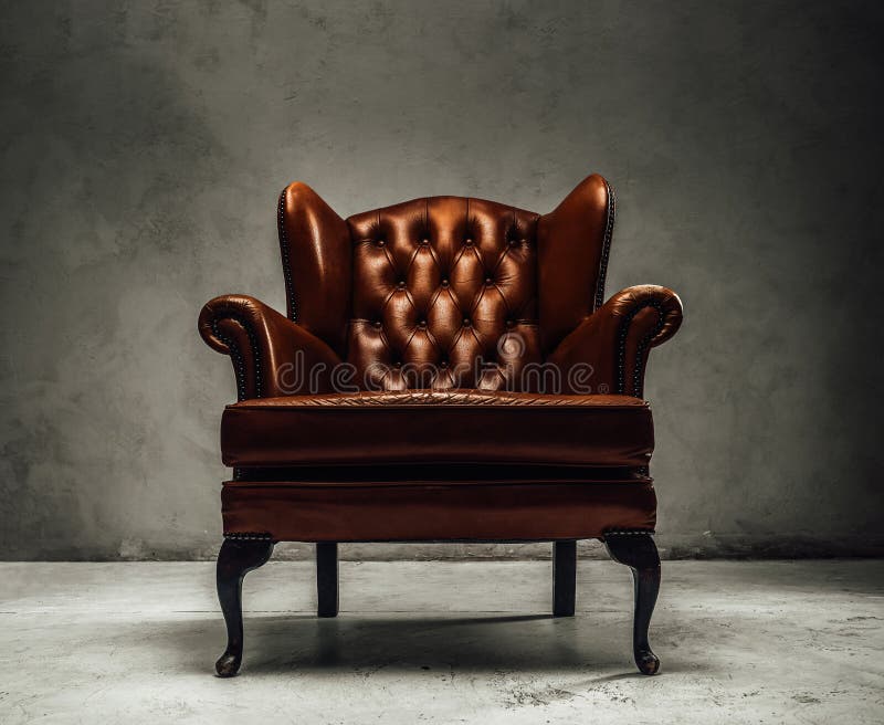 Luxorious Brown Leather Vintage Armchair Standing in a Dark Studio Stock  Image - Image of luxurious, closeup: 183324277