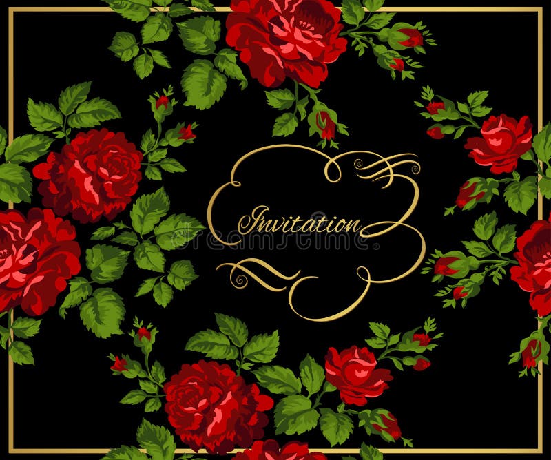 Luxueuze uitstekende kaart van rode rozen met gouden kalligrafie Vector illustratie royalty-vrije illustratie Luxueuze uitstekende kaart van rode rozen met gouden kalligrafie Vector illustratie royalty-vrije illustratie