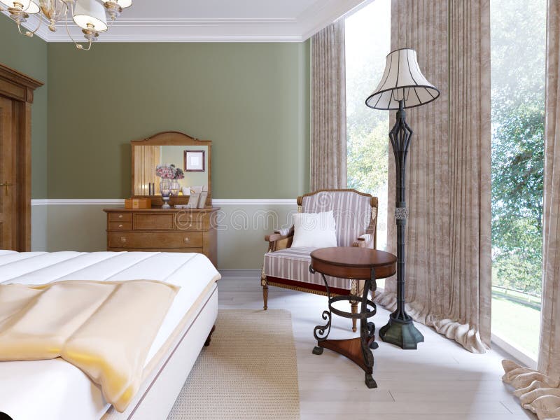 Luxurious Armchair in a Bedroom with Wooden and Soft Elements in a