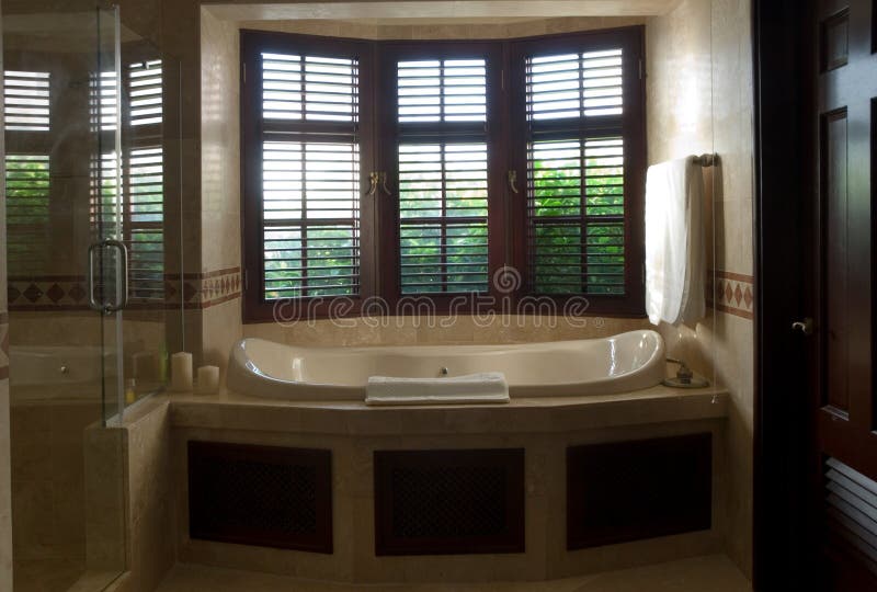 Luxurious Bath with Window View Stock Photo Image of tranquil, lounge