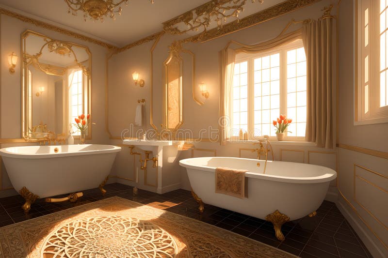 Luxurious Bathroom Interior in a Modern Royal Palace, in Light of ...