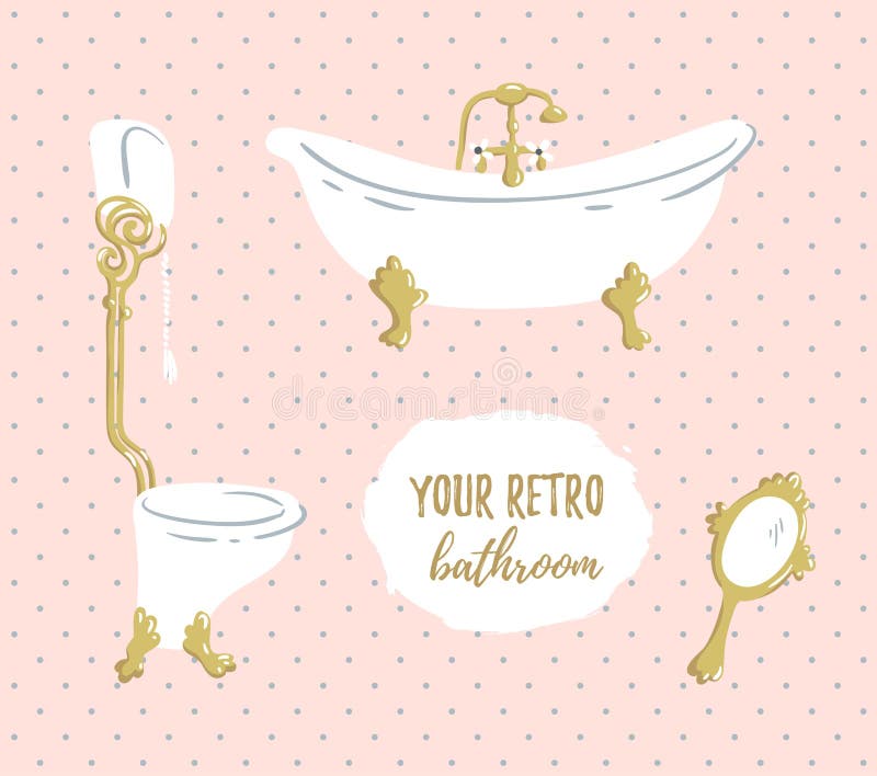 Download Luxurious Bathroom. Vector Bathroom Doodles In Vintage ...