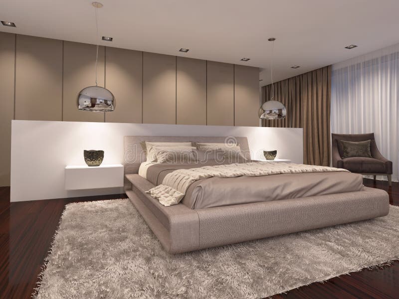 Luxurious Bedroom in the Evening Light Contemporary Style Stock ...