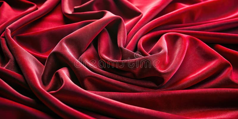 Luxurious crimson fabric elegantly draped in soft folds and curves, showcasing its rich texture and deep color. Generative AI vector illustration