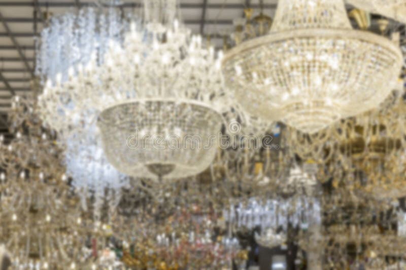 Luxurious Crystal Chandeliers in the Store. Decor and Interior Design