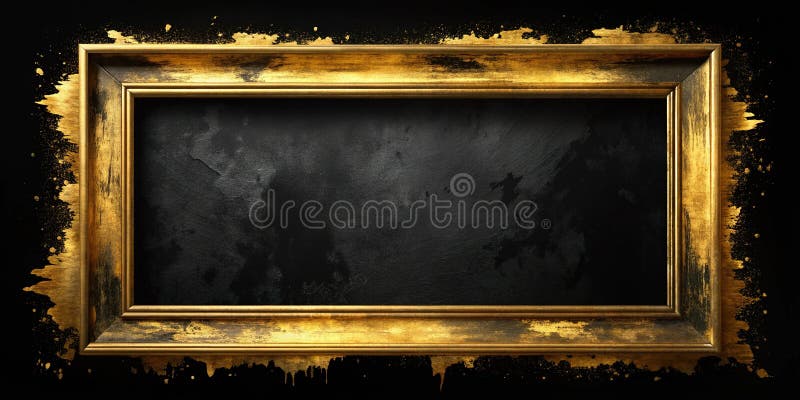 Luxurious Distressed Gold Frame with Ripped Black Canvas A Stunning Abstract Art Element for Design Projects stock illustration