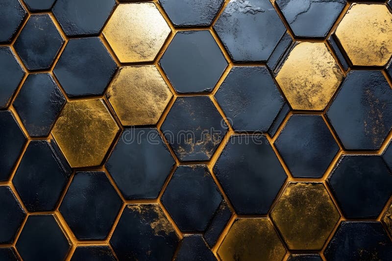 Luxurious Gold and Black Hexagonal Pattern for Modern Interior Design and Decor Generative AI stock illustration