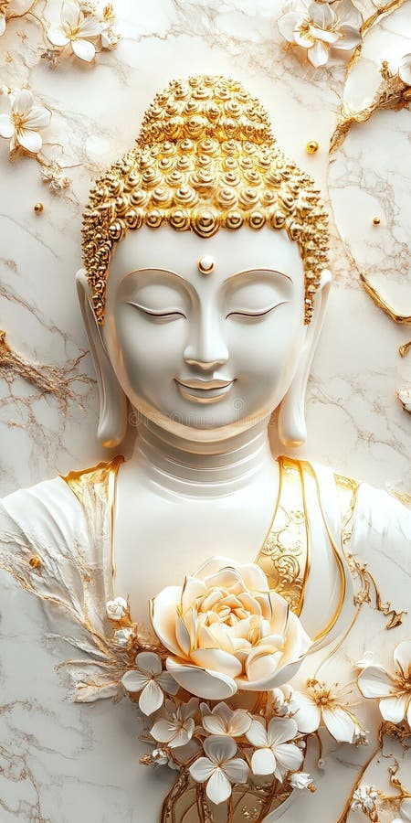 Luxurious Golden Buddha with Floral Accents - Elegant Abstract