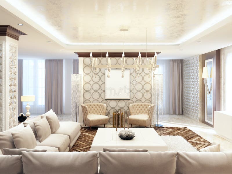 Luxurious large living room style art Deco. royalty free illustration