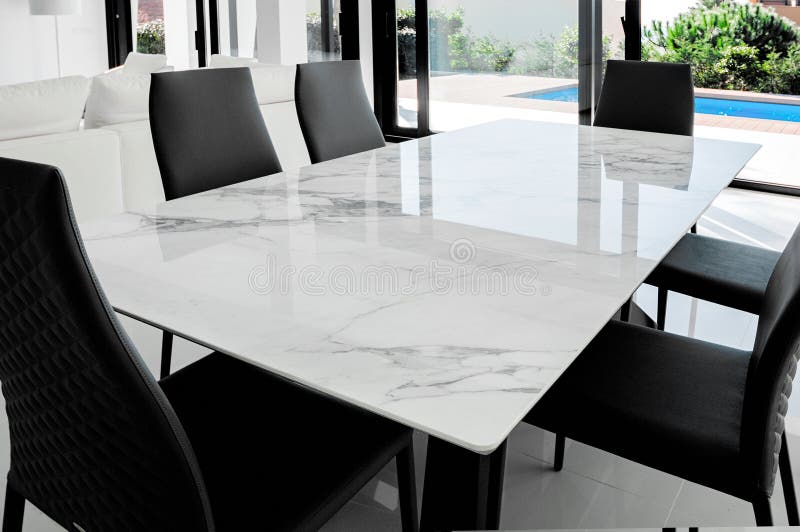 Luxurious Marble Dining Table with Black Chairs Stock Photo Image of