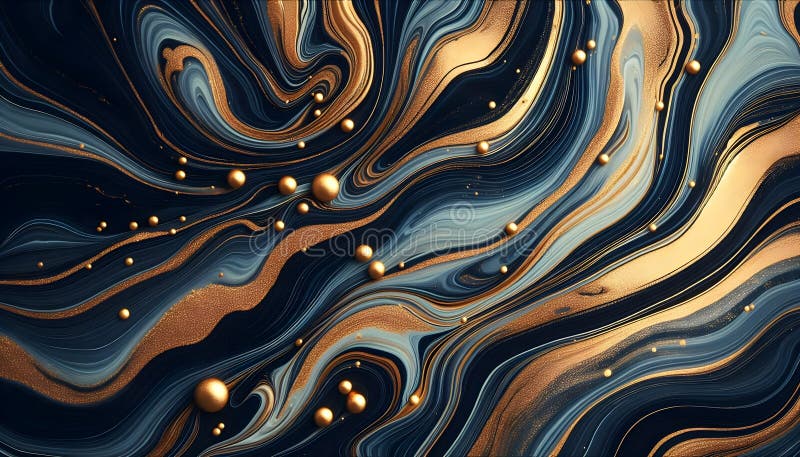 Luxurious marbling background with deep navy swirls and shimmering gold highlights stock illustration