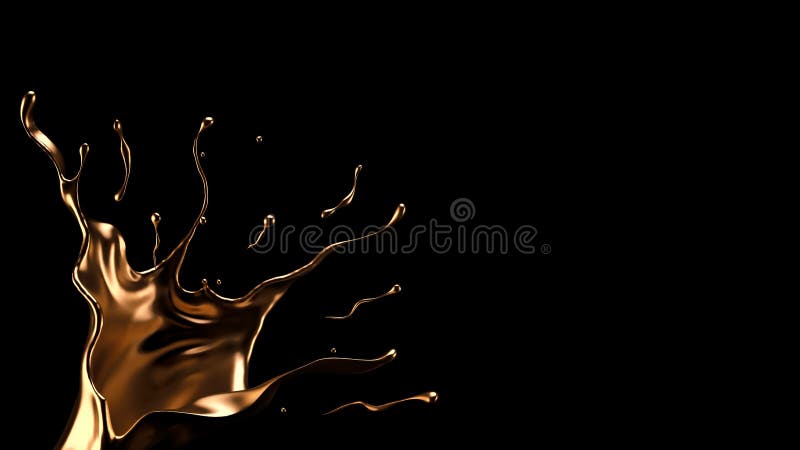 Luxurious, mysterious, vintage, abstract splash of liquid gold on a black background. 3d illustration, 3d rendering