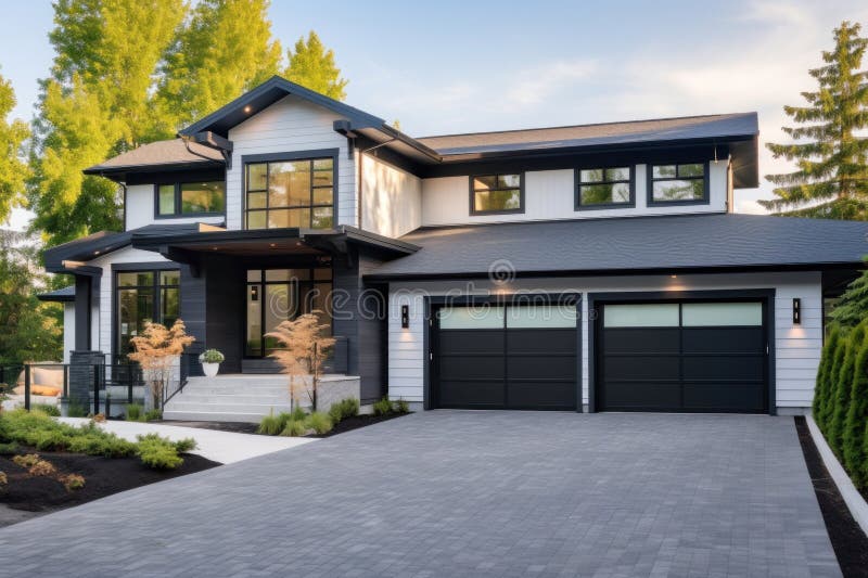 A luxurious new construction home, Modern style of home with car garage