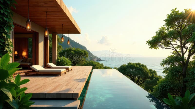 Illustration of Luxury Penthouse Apartment With Private Rooftop And Oceanfront View And Art And Design And Art And Design