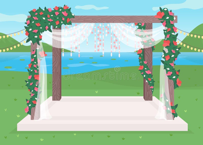 Luxurious Outdoor Wedding Venue Flat Color Vector Illustration Stock Vector  - Illustration of gate, background: 198207875