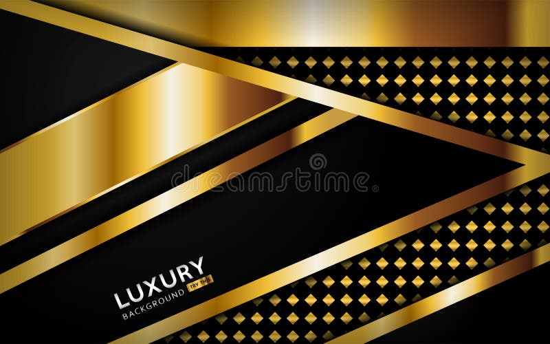 Luxurious premium black abstract background with golden lines stock illustration