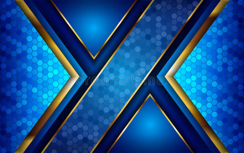 Luxurious premium blue abstract background with golden lines. Overlap textured layer design vector illustration