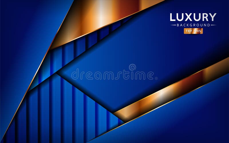 Luxurious premium blue abstract background with golden lines. Overlap textured layer design stock illustration