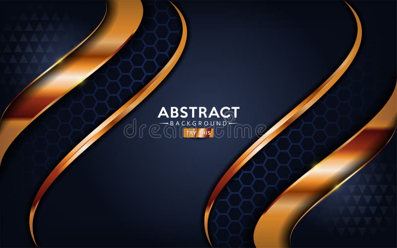 Luxurious premium dark navy abstract background with golden lines. Overlap textured layer design stock illustration