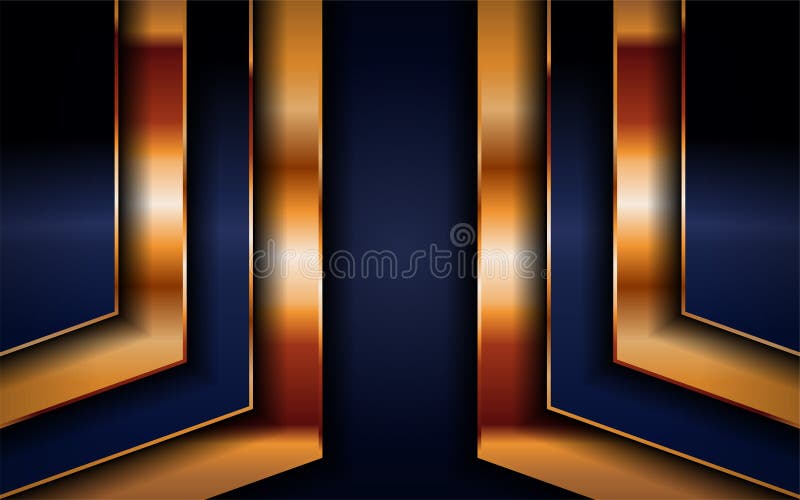 Luxurious premium navy blue abstract background with golden lines. Overlap textured layer design stock illustration