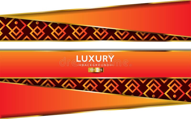Luxurious premium orange abstract background with golden lines. Overlap textured layer design. Realistic light effect on textured background. Vector illustration template design