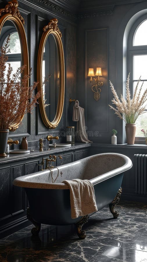 Luxurious Vintage Bathroom with Freestanding Tub and Elegant Decor