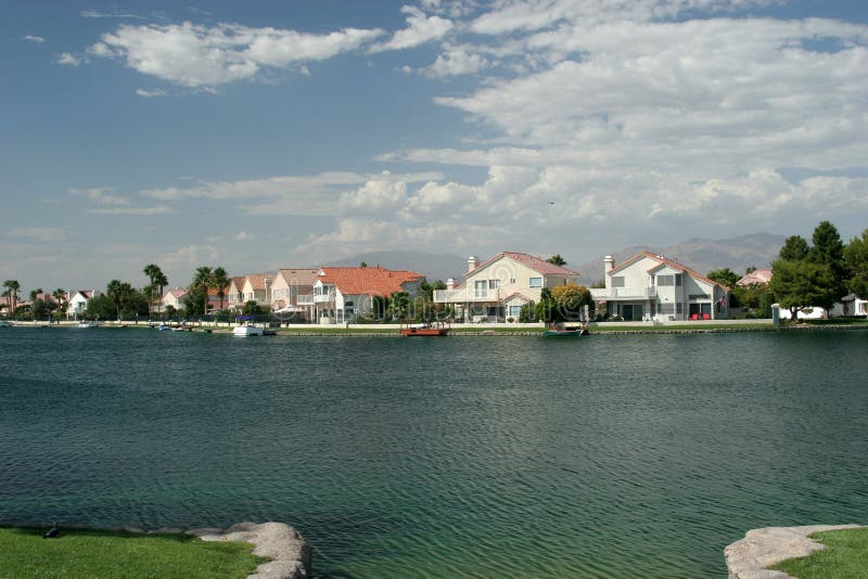 Luxurious water front houses stock image