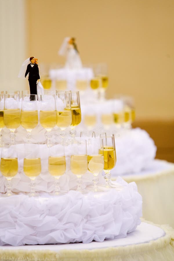 Luxurious Wedding Cake with Wine Glasses Stock Photo Image of