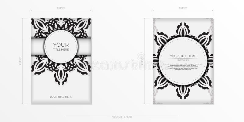 Luxurious white rectangular invitation card template with vintage indian ornaments. Elegant and classic elements ready vector illustration